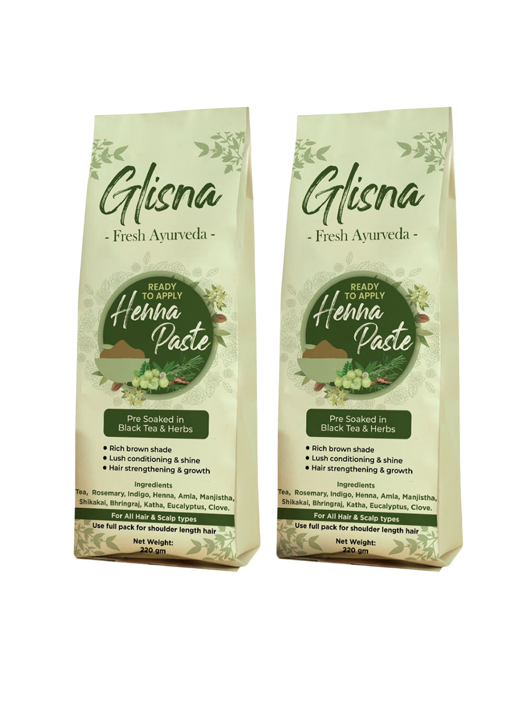 GLISNA Set Of 2 Ready To Apply Henna Paste - 220 g Each - Brown