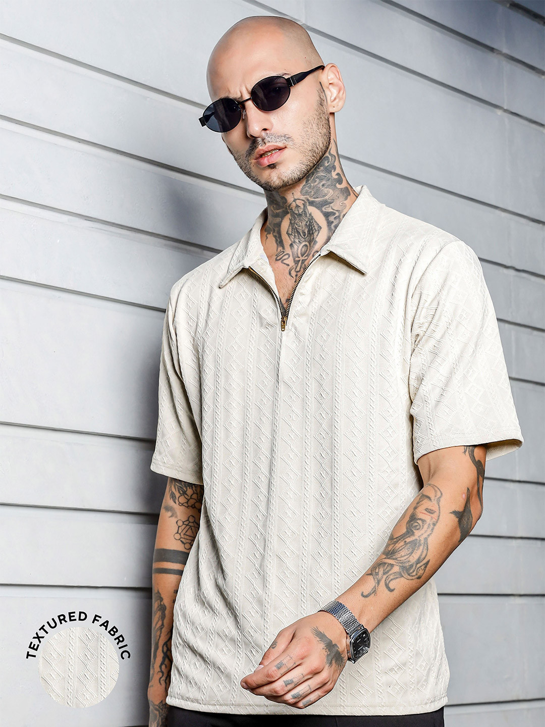 House of Koala Unisex Self Design Polo Collar Oversized T-shirt