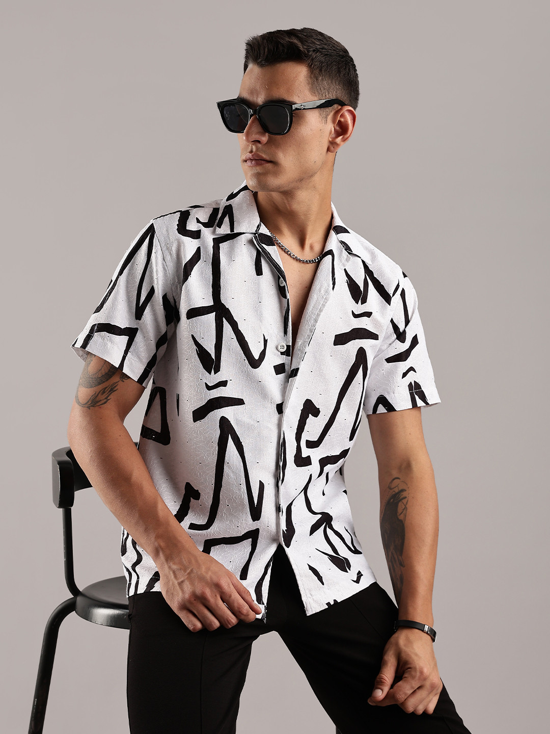Guns & Sons Men Comfort Fit Cuban Collar Abstract Printed Casual Shirt