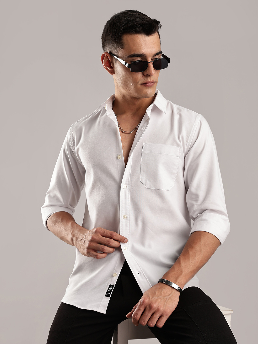 Guns & Sons Men Premium Regular Fit Button-Down Collar Solid Cotton Casual Shirt