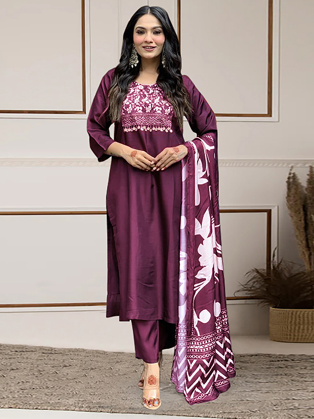 FASHION DREAM Yoke Design Straight Kurta With Trousers And Dupatta