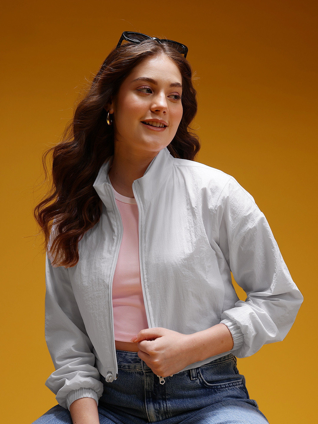 HERE&NOW Drop-Shoulder Crop Tailored Jacket