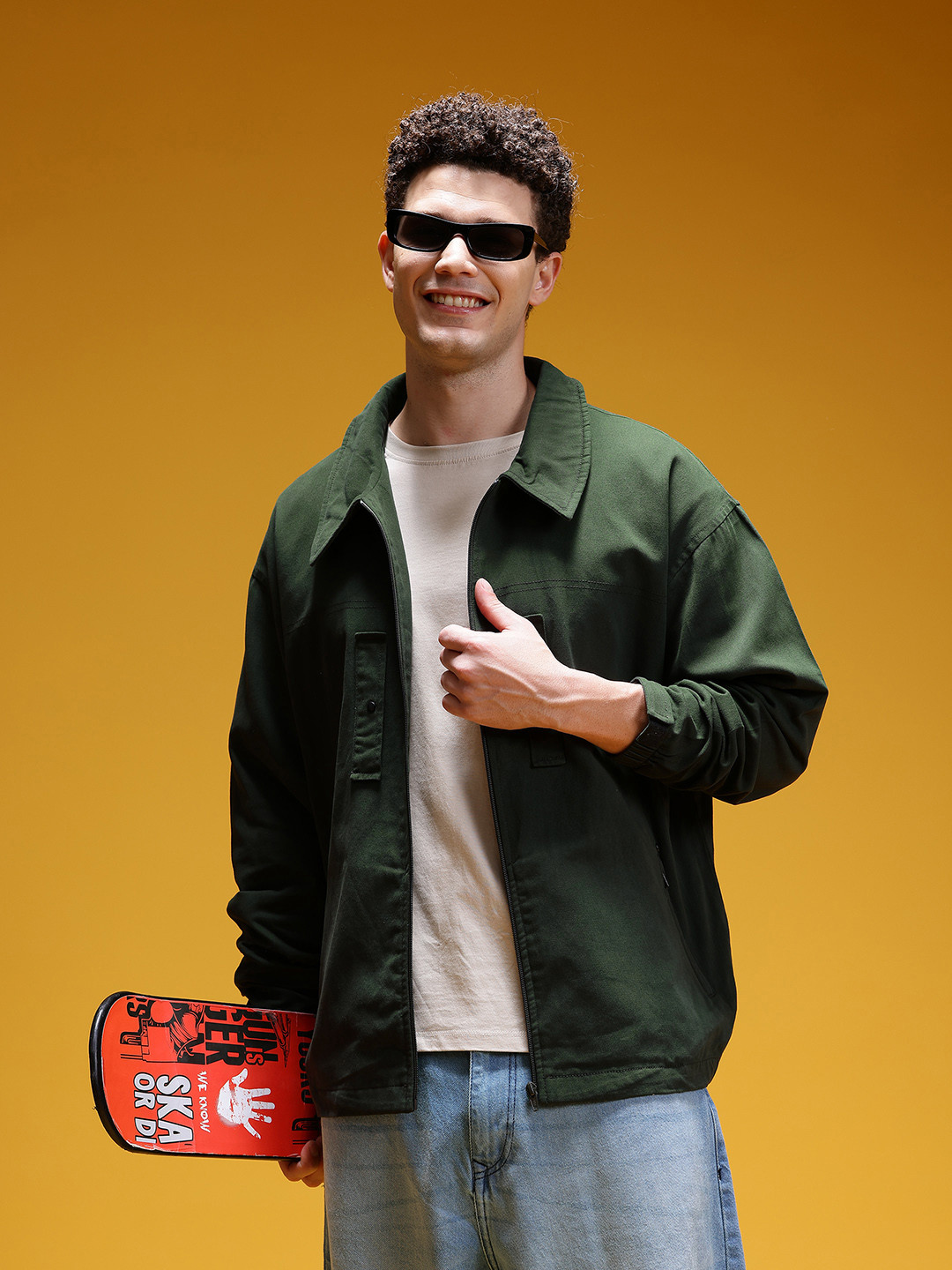 HERE&NOW Twill Weave Spread Collar Pure Cotton Drop-Sleeves Tailored Jacket