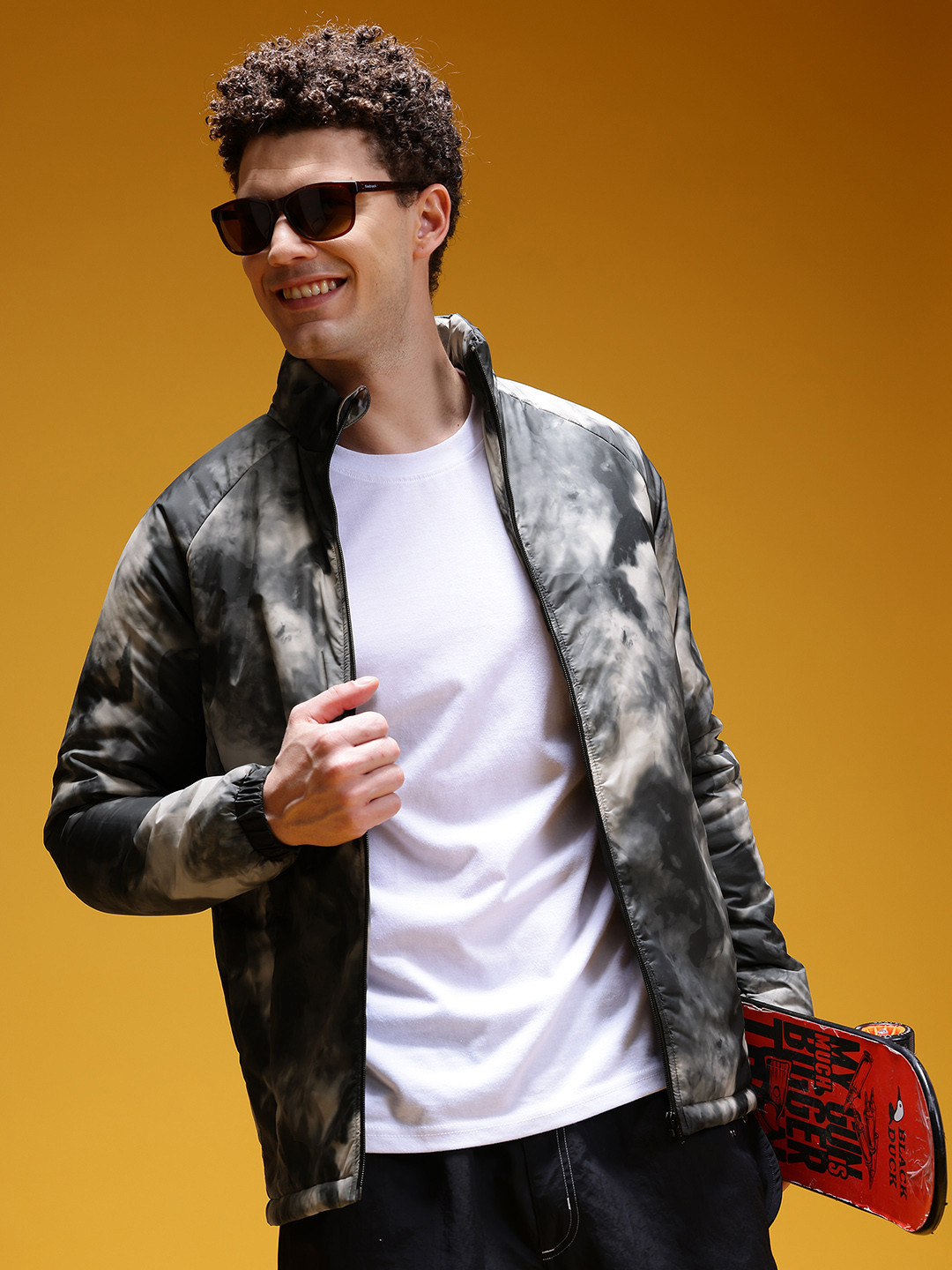 HERE&NOW Abstract Print Raglan Sleeves Paneled Padded Jacket