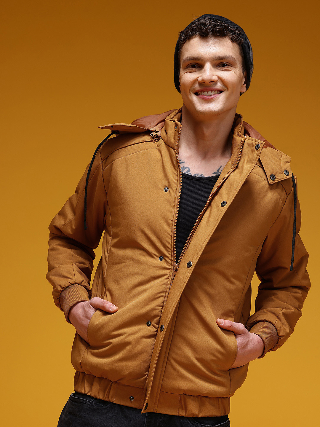 HERE&NOW Hooded Bomber-Style Padded Jacket