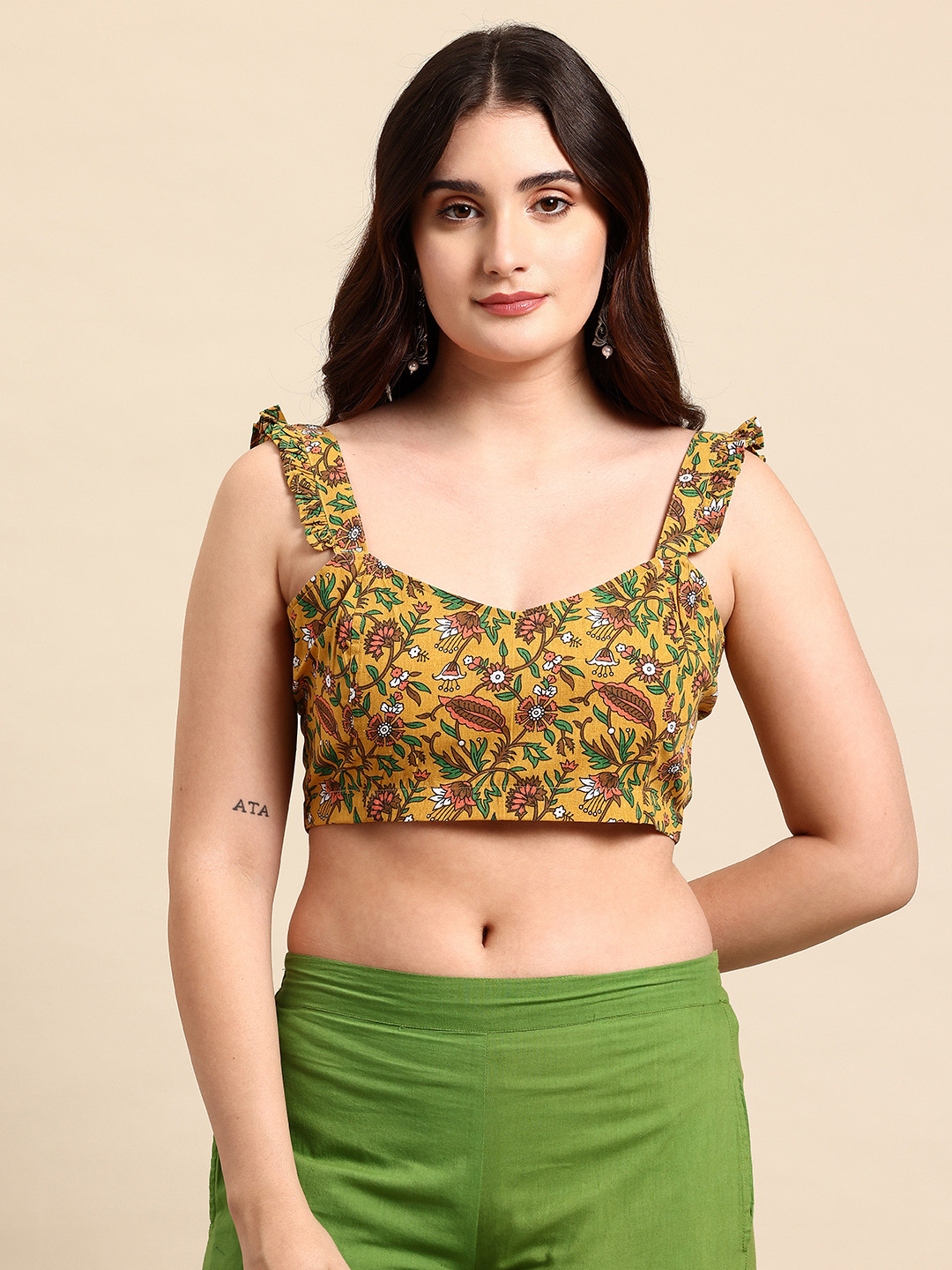 Molcha Floral Printed Sweetheart Neck Cotton Saree Blouse