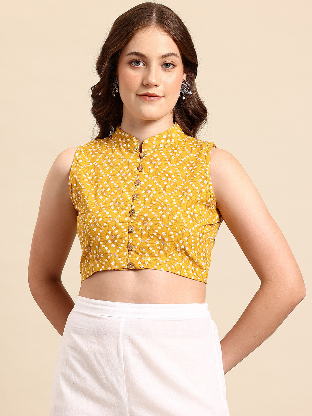 Molcha Bandhani Printed Cotton Saree Blouse