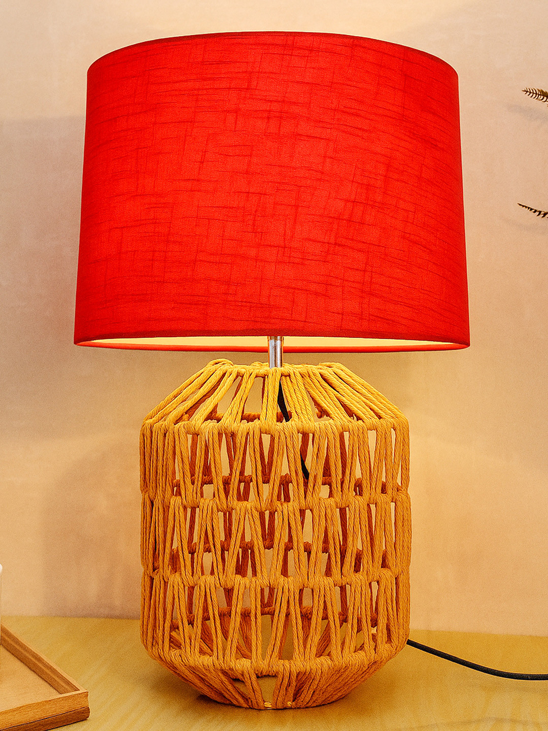 Homesake Red Metal Industrial Cylindrical Shaped Table Lamp with Bulb