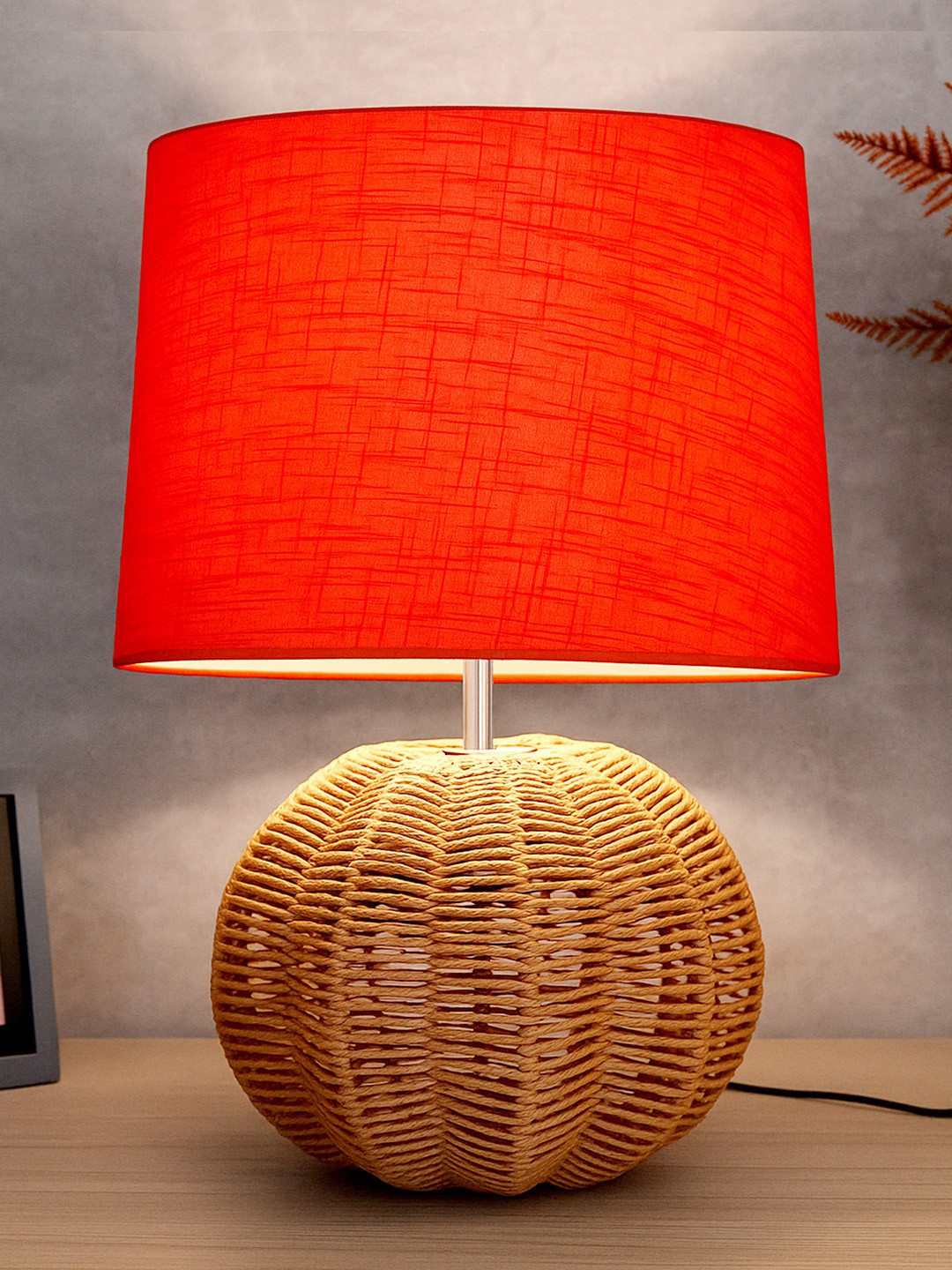 Homesake Red Metal Industrial Cylindrical Shaped Table Lamp with Bulb