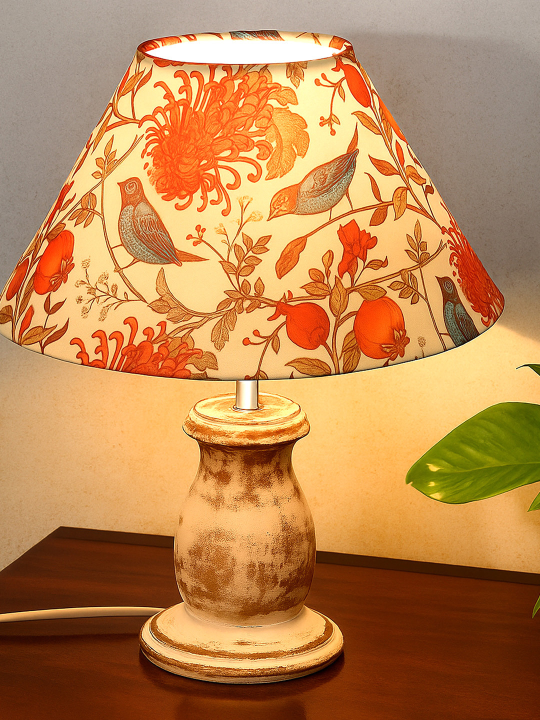 Homesake White Printed Wood Industrial Cylindrical Shaped Table Lamp