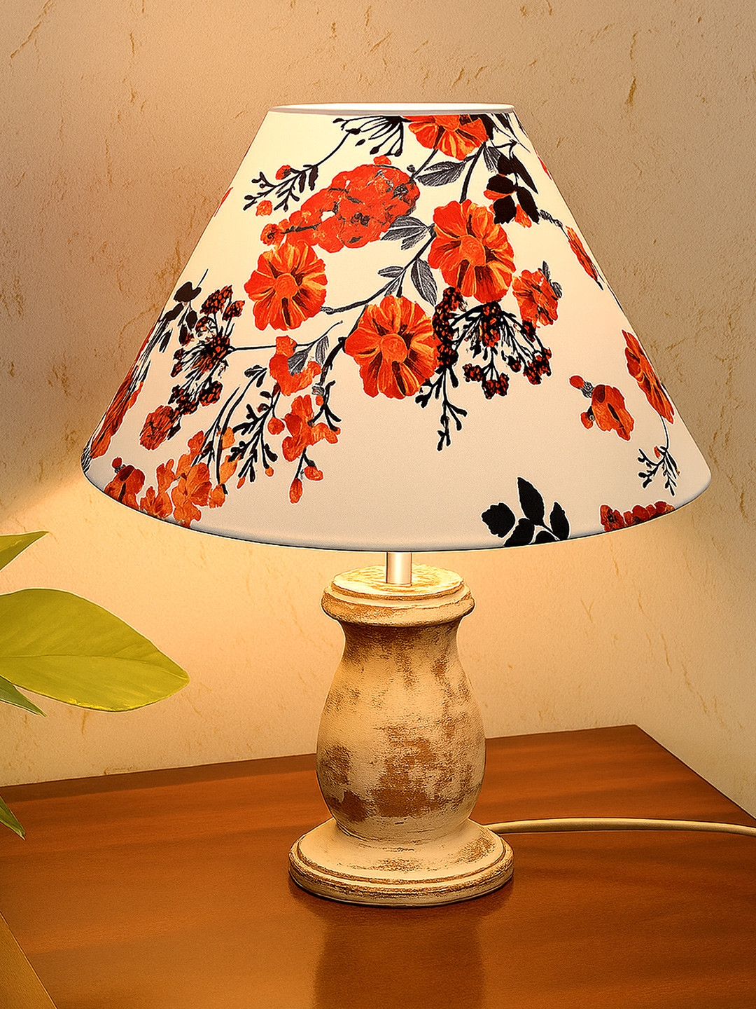 Homesake White Printed Wood Industrial Cylindrical Shaped Table Lamp