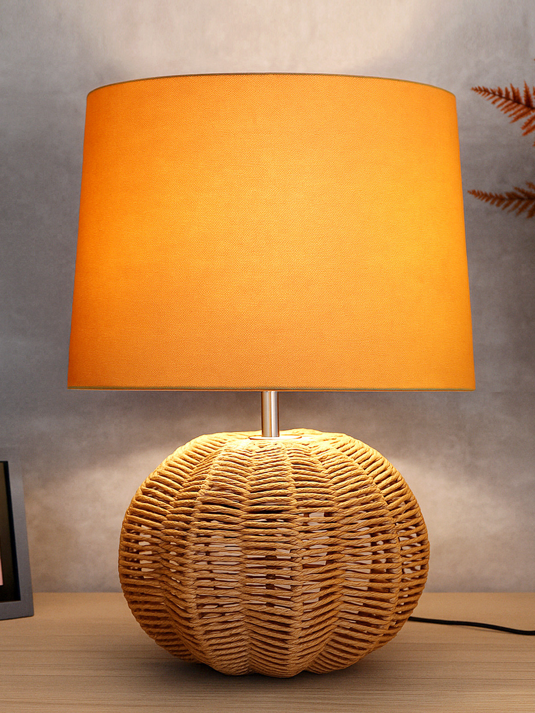 Homesake Yellow Metal Industrial Cylindrical Shaped Table Lamp with Bulb