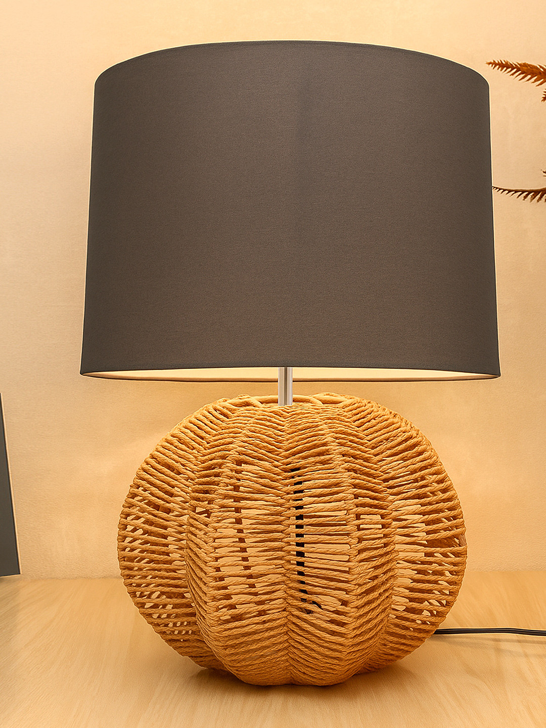 Homesake Grey Cylindrical Shaped Metal Seagrass Table Lamp with Bulb