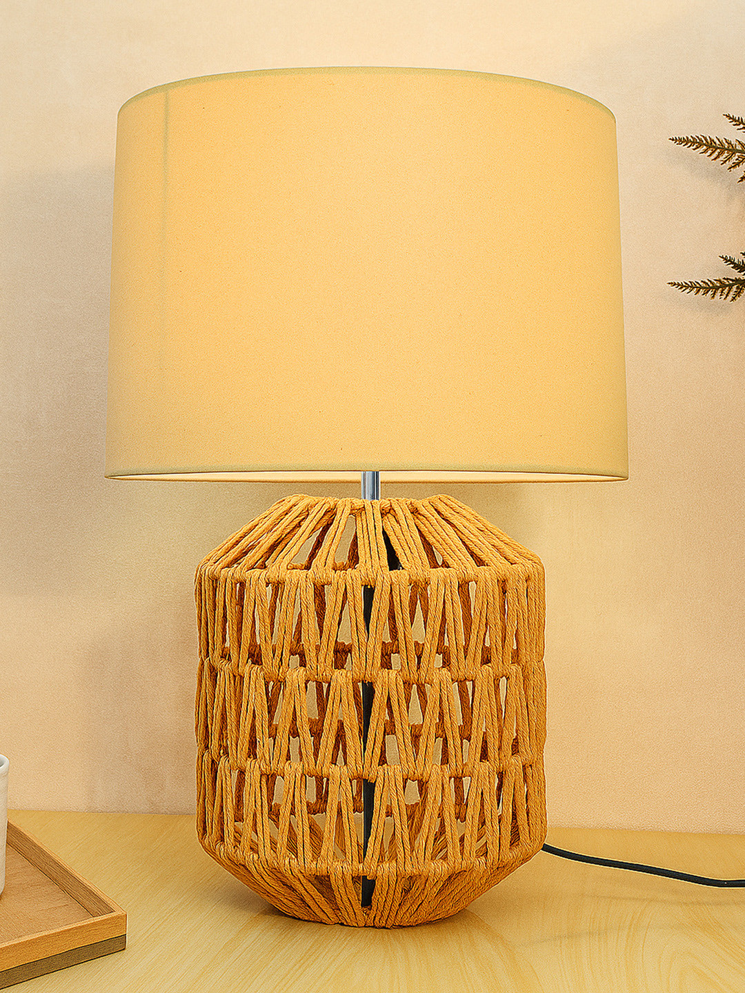 Homesake Off White Metal Industrial Cylindrical Shaped Table Lamp with Bulb