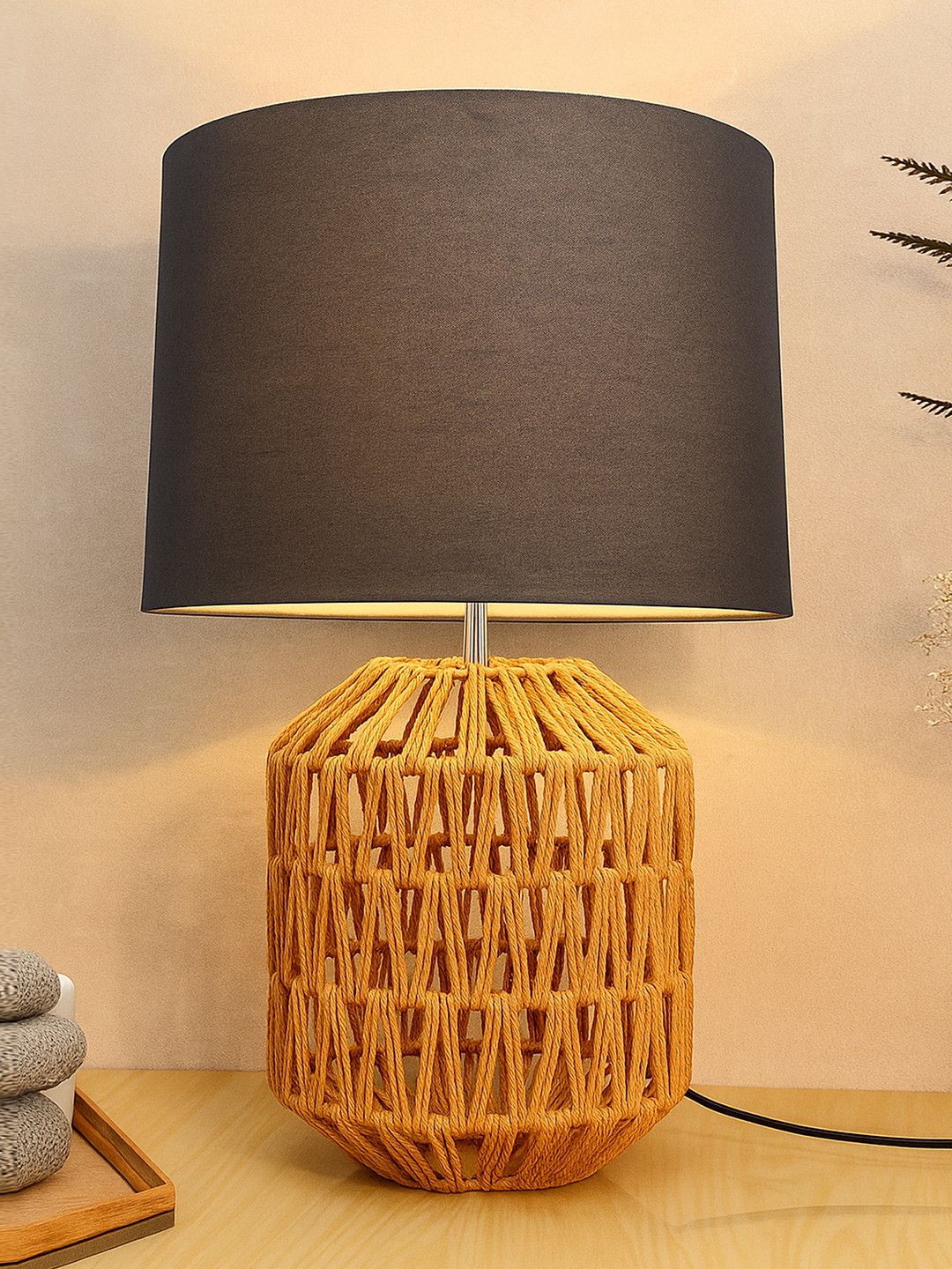 Homesake Grey Cylindrical Shaped Metal Table Lamp with Bulb