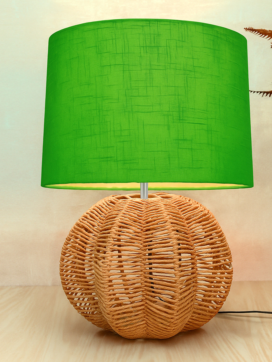 Homesake Green Textured Metal Industrial Cylindrical Shaped Table Lamp with Bulb