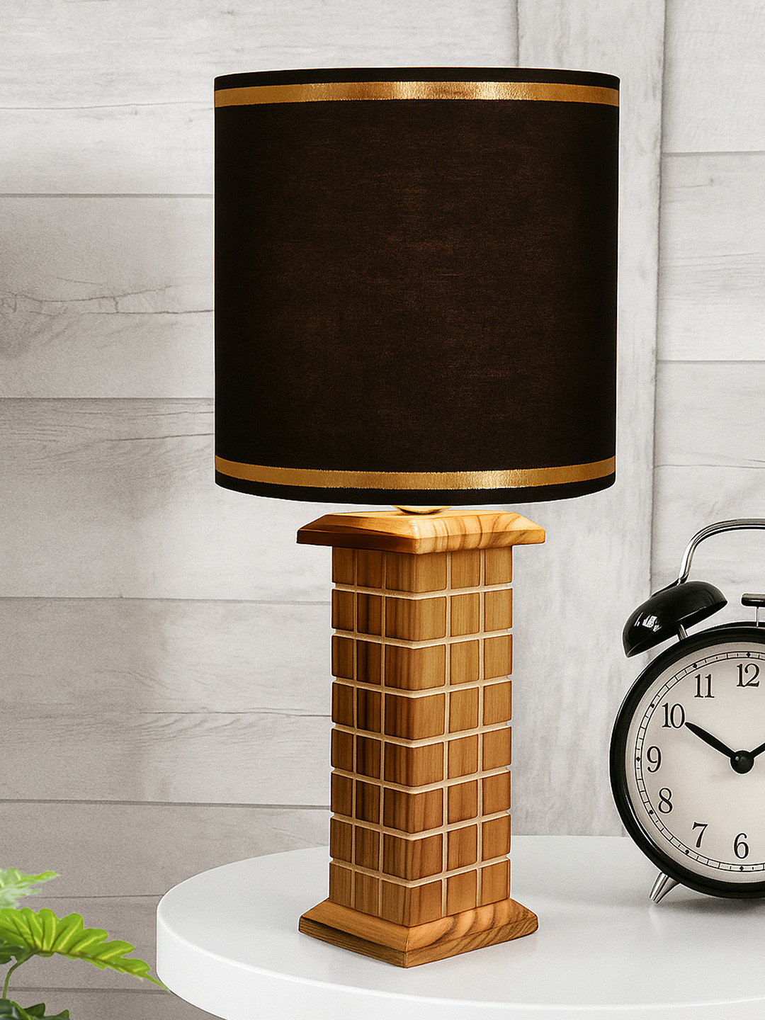 Homesake Black Wood Industrial Cylindrical Shaped Table Lamp With Bulb