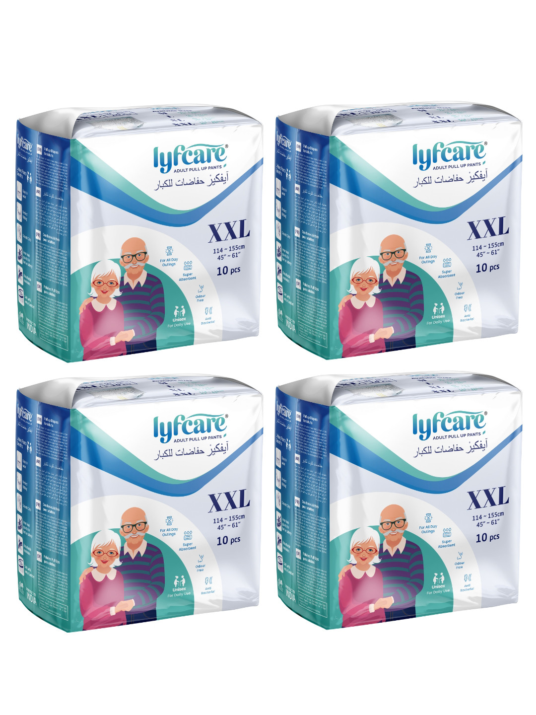 Lyfcare Unisex Set Of 4 Adult Pull Up Diaper Pants - M 10Pcs Each
