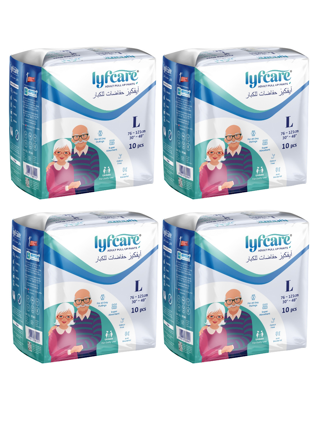 Lyfcare Set Of 4 Adult Classic Tape Diapers - L - 10 Pieces Each