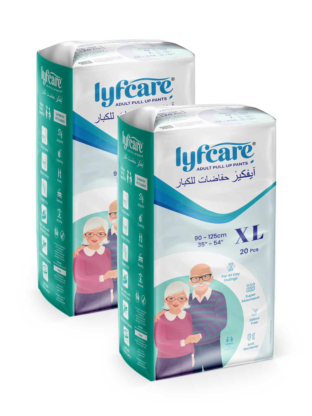 Lyfcare Unisex Set Of 2 Adult Pull Up Diaper Pants - XL 20Pcs Each