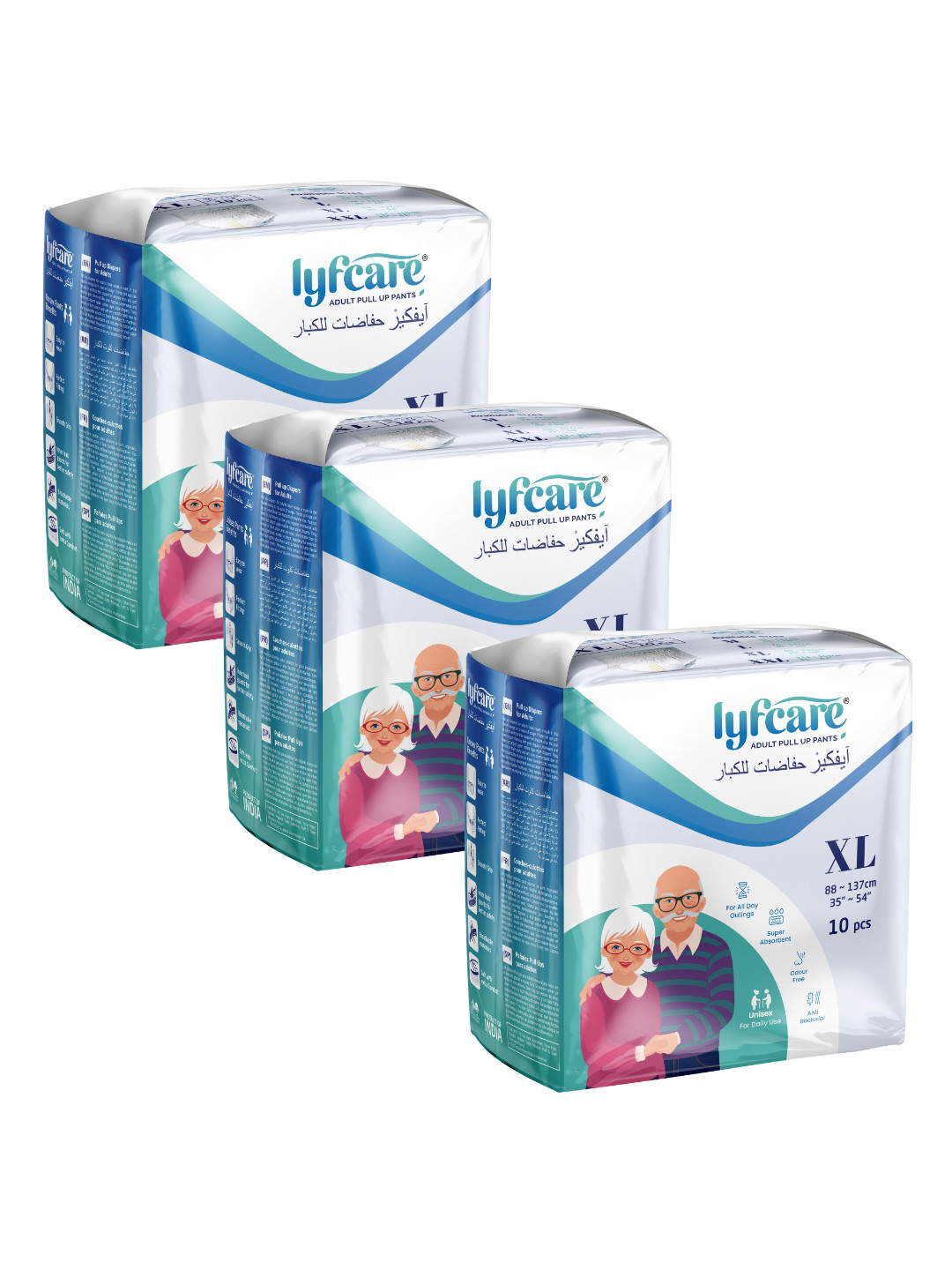 Lyfcare Unisex Set Of 4 Adult Pull Up Diaper Pants - XL - 10Pcs Each