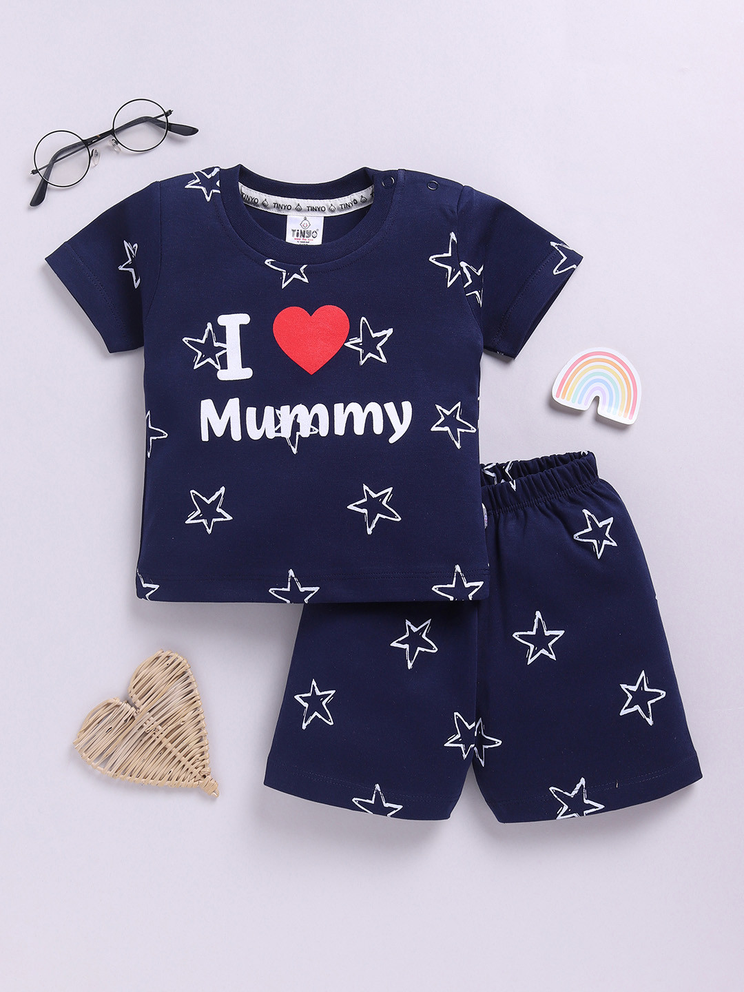 YK X Tinyo Infant Boys Pure Cotton Printed T-shirt with Shorts