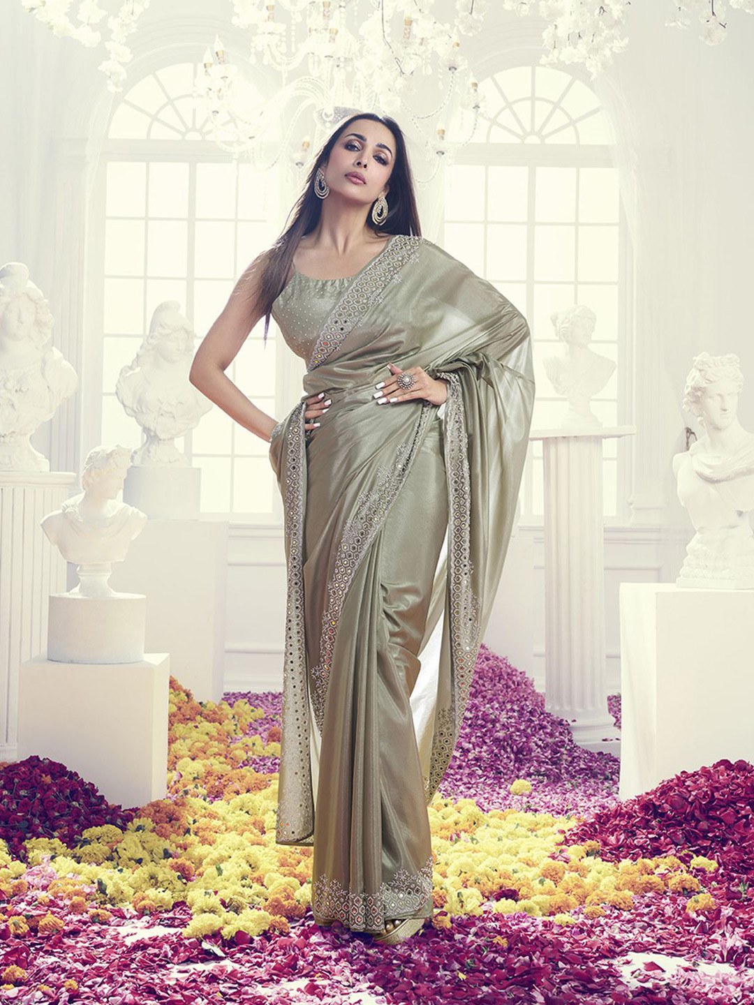 Inddus Beads and Stones Satin Saree