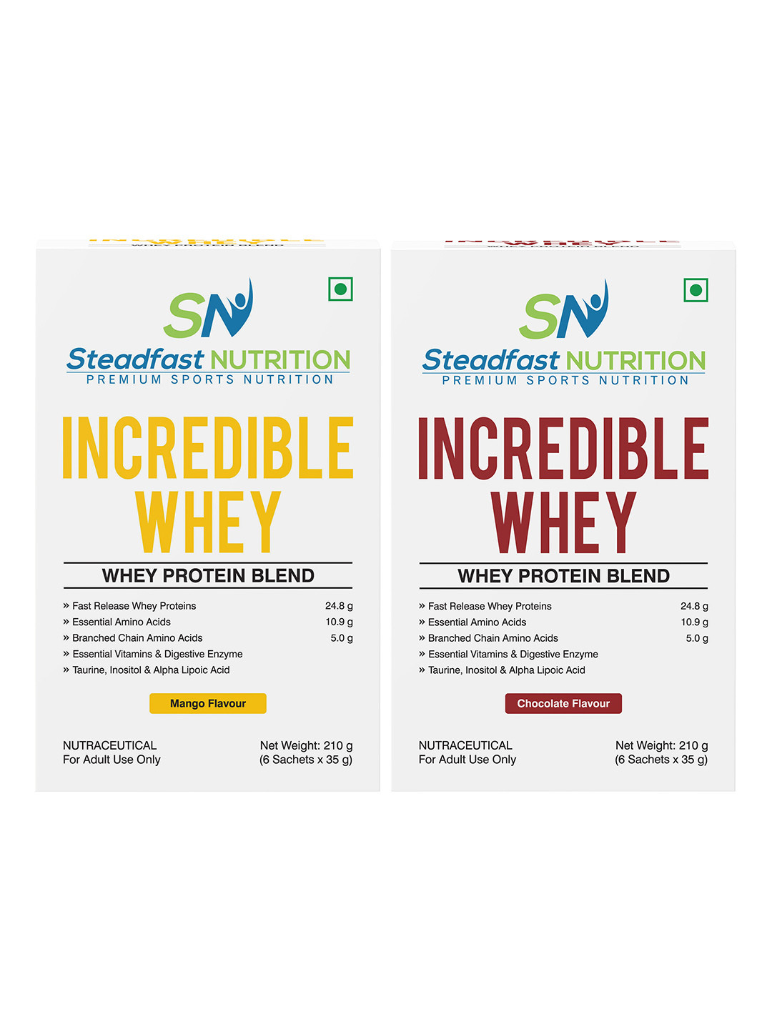 Steadfast Nutrition Set of 2 Incredible Whey Protein Mango & Chocolate -6 Sachets -420g