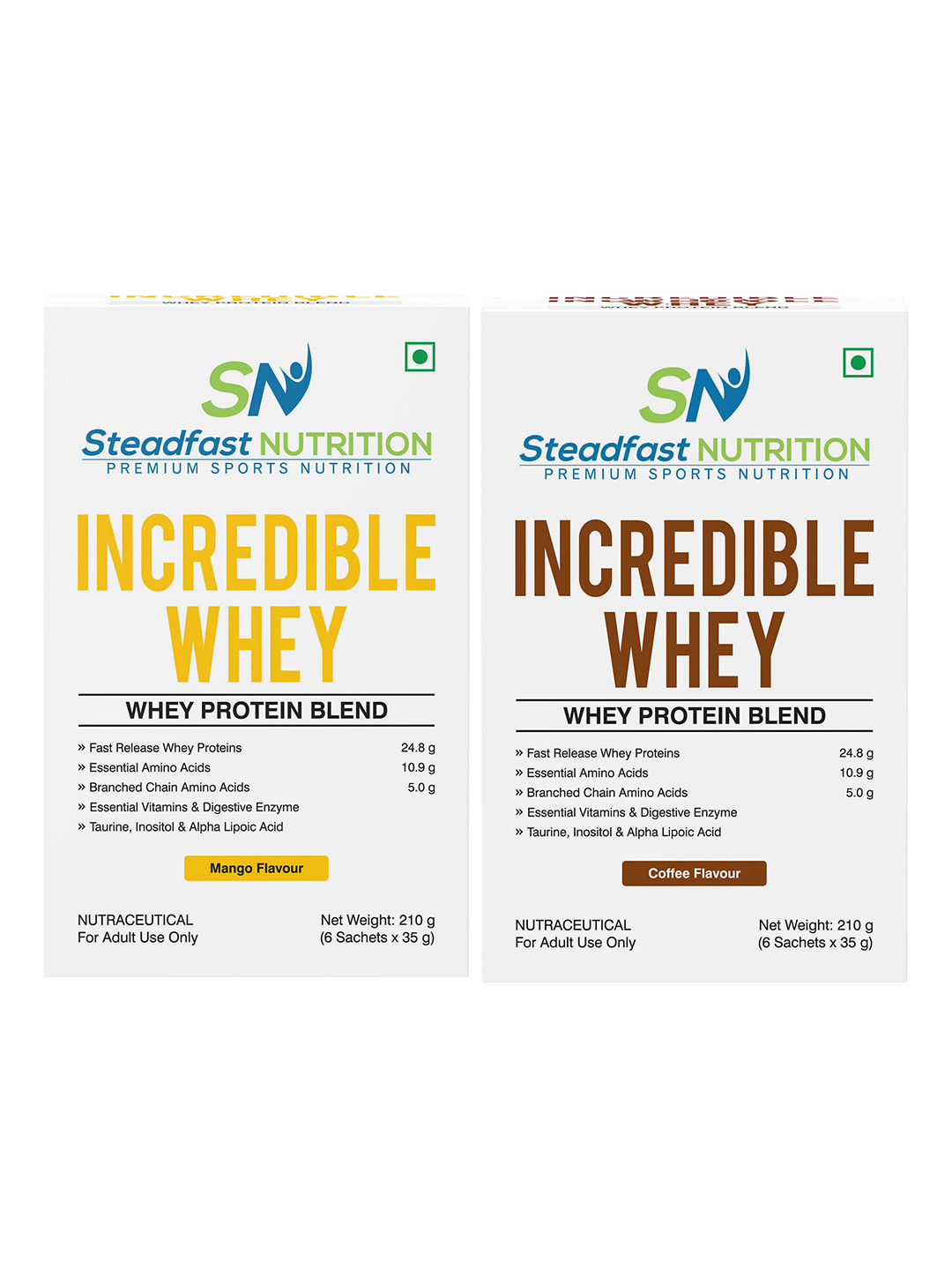Steadfast Nutrition Set of 2 Incredible Whey Protein Mango Coffee 6 Sachets - 420g