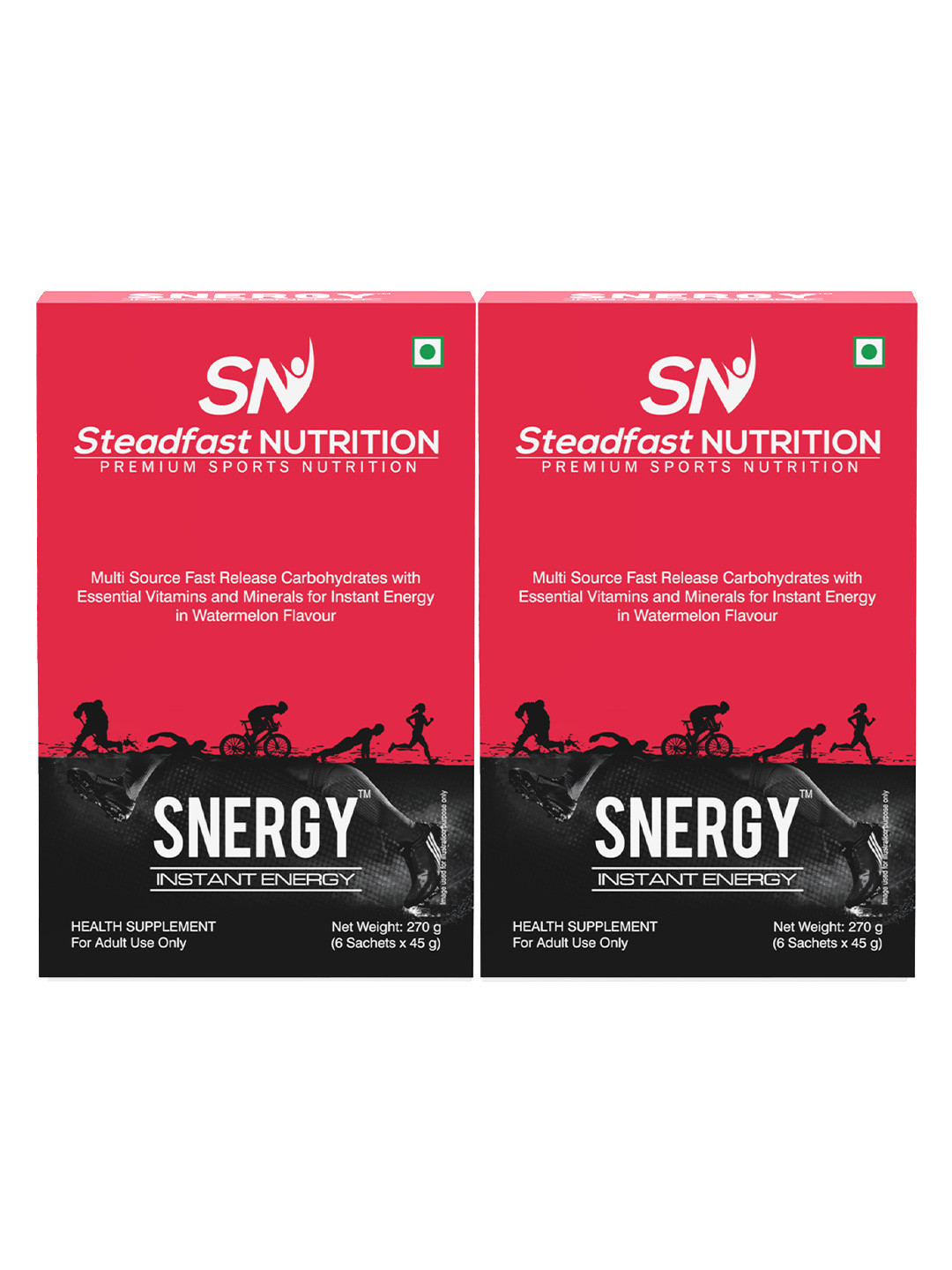 Steadfast Nutrition 2Pc Snergy Hydration Pre workout Supplement Watermelon 6 Sachets 540g