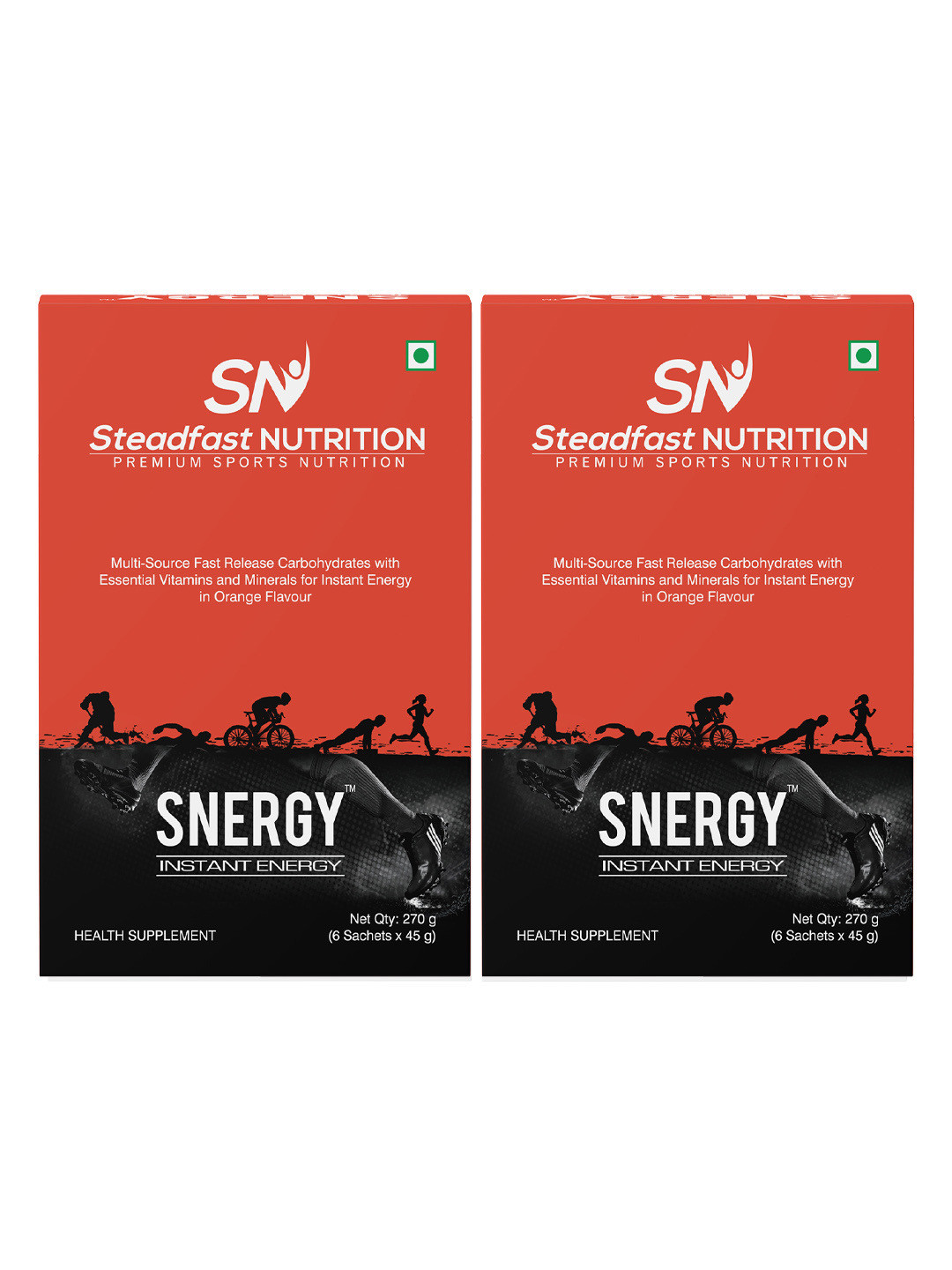 Steadfast Nutrition Set of 2 Snergy Instant Energy Pre Workout Supplements - Orange