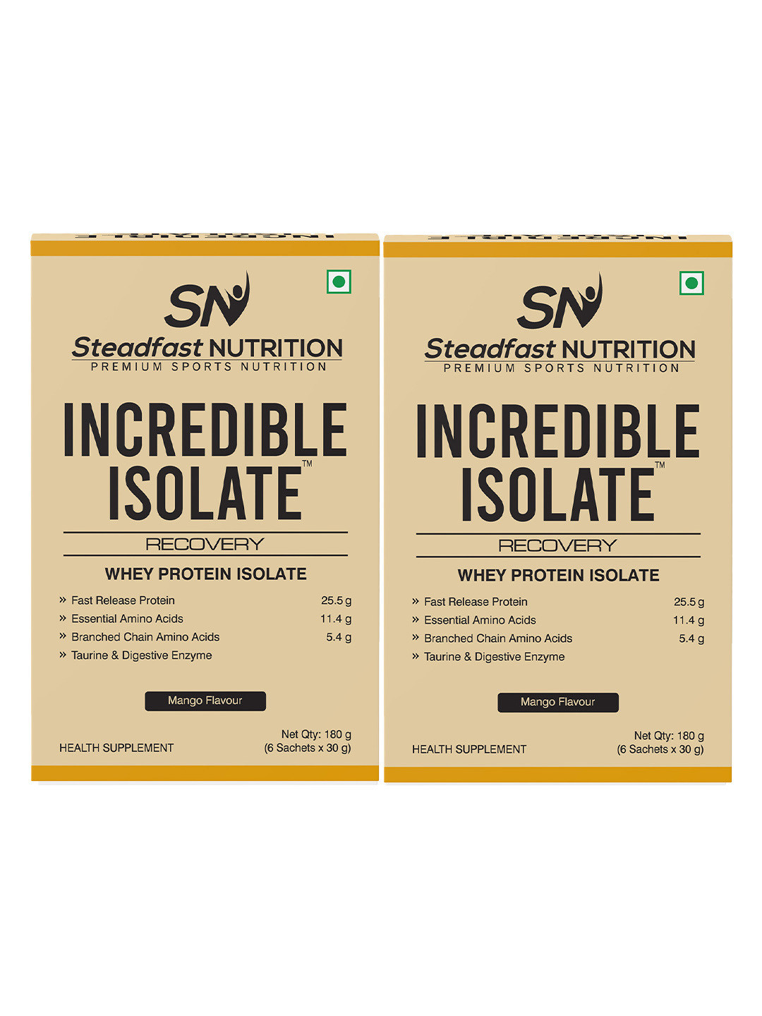 Steadfast Nutrition Set of 2 Incredible Isolate Whey Protein Mango 6 Sachets 360g