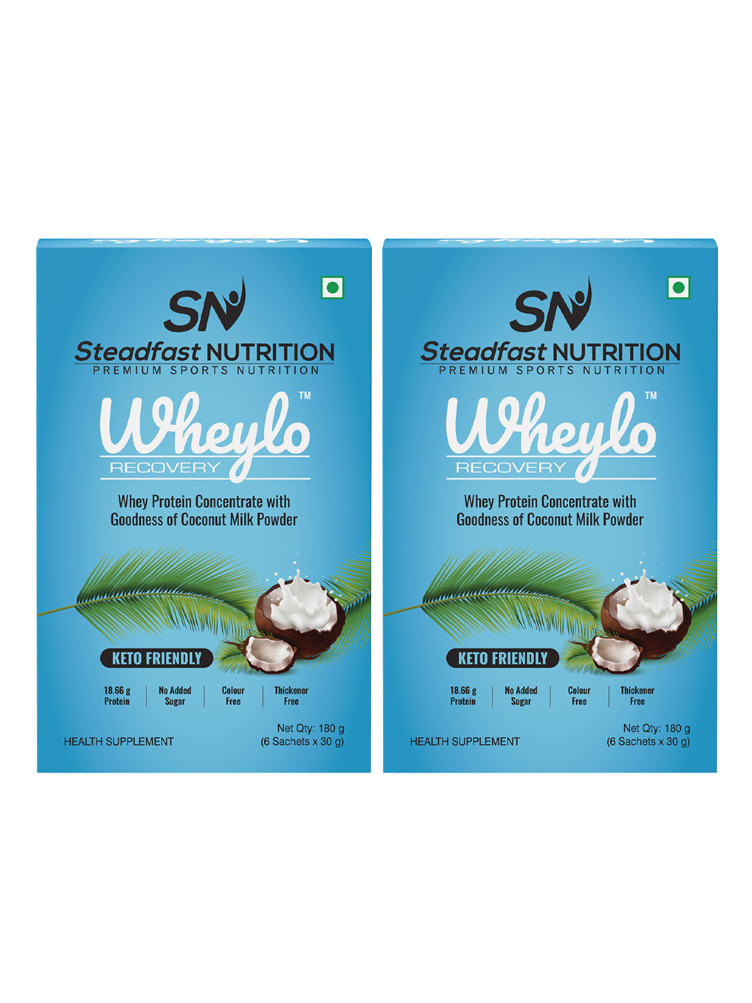 Steadfast Nutrition Set of 2 Wheylo Protein Recovery Coconut Milk Powder 6 Sachets 360g