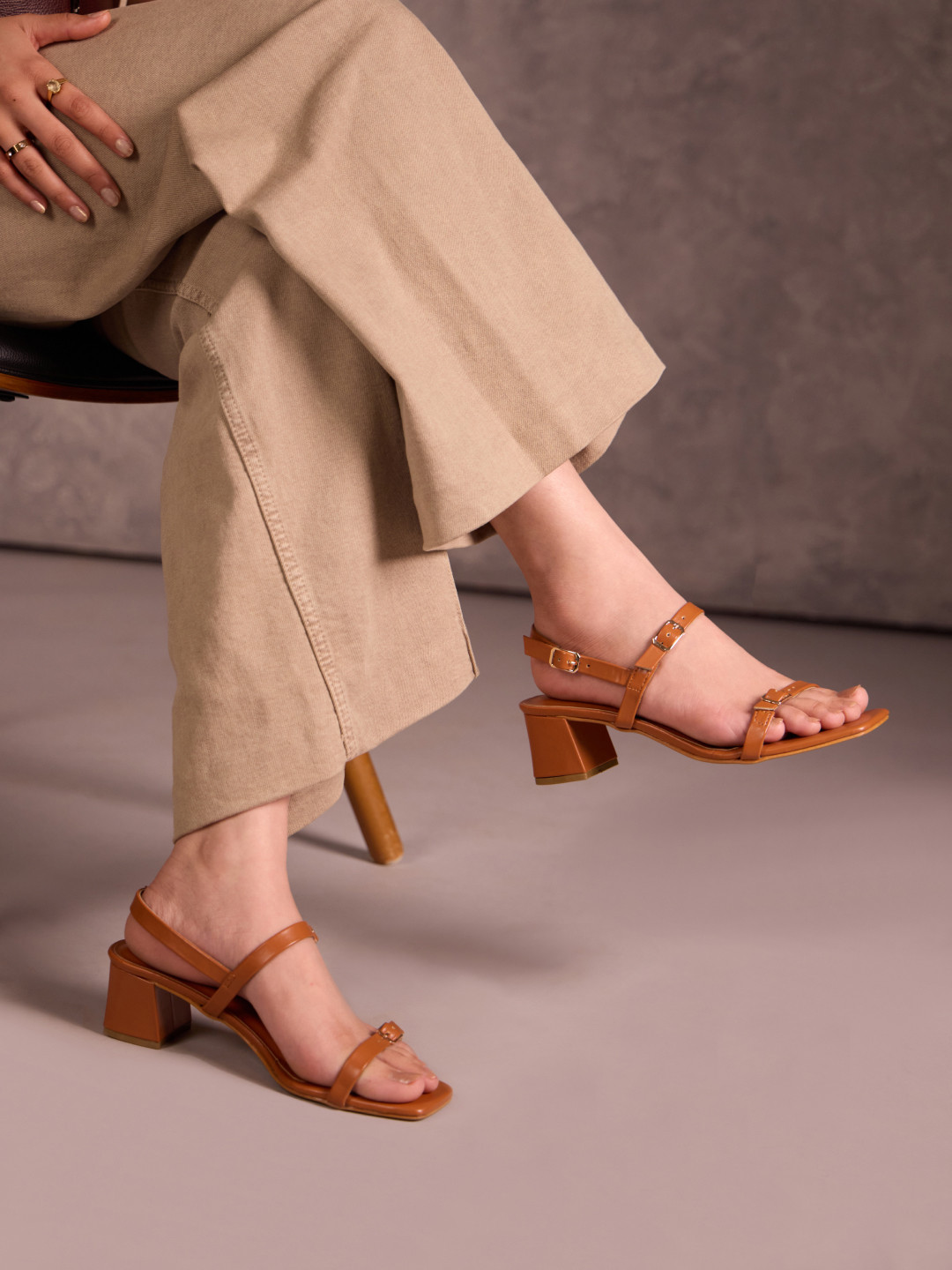 CAI Tan Buckle Sandal Heels