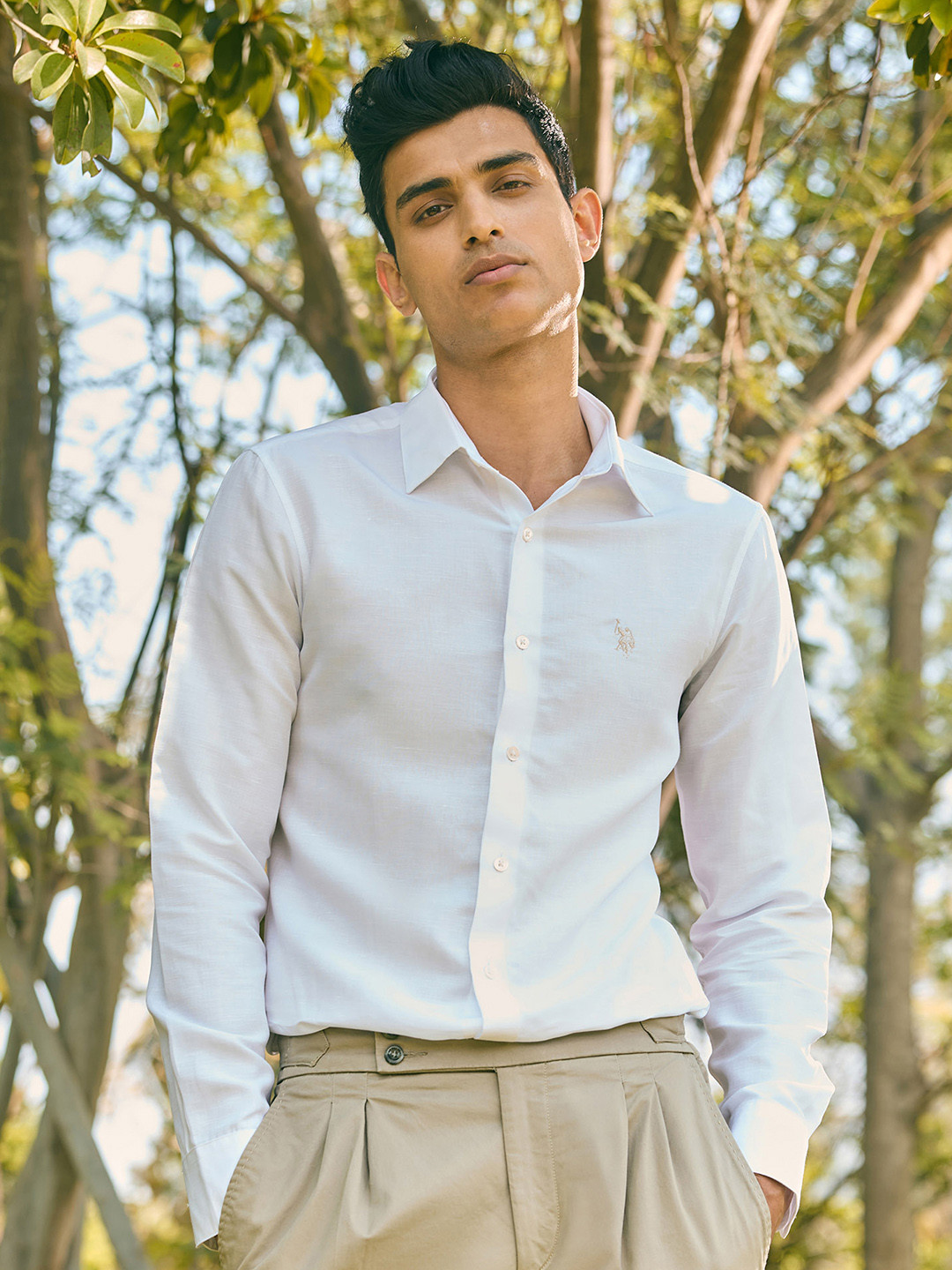 U.S. Polo Assn. Men Tailored Fit Spread Collar Solid Casual Shirt