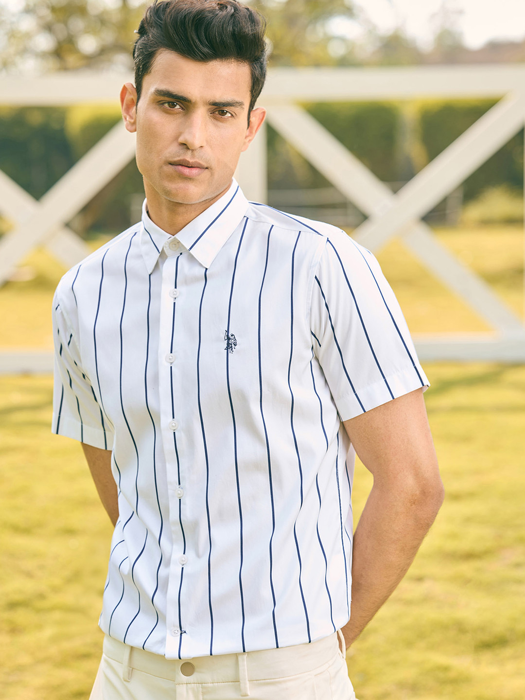 U.S. Polo Assn. Men Slim Fit Opaque Striped Formal Shirt