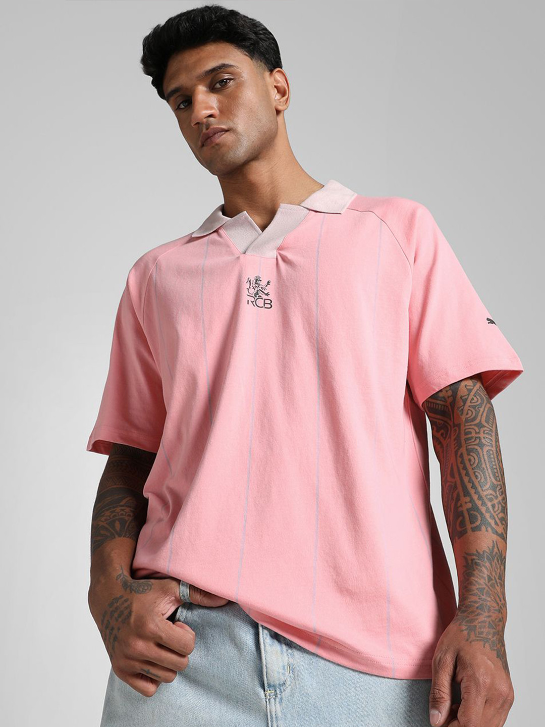 Puma RCB Men Striper Polo T-shirt