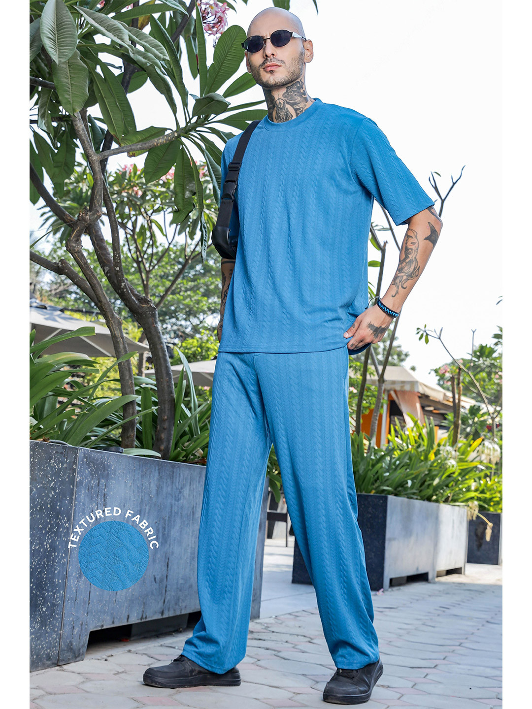 House of Koala Unisex Textured Oversized Round Neck Tee & Track Pant Co-ord Set