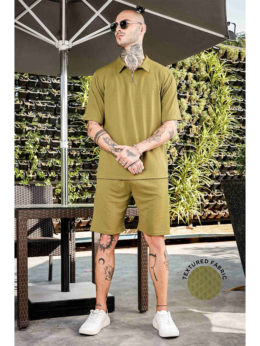 House of Koala Unisex Textured Oversized Polo Neck Tee & Shorts Co-ord Set