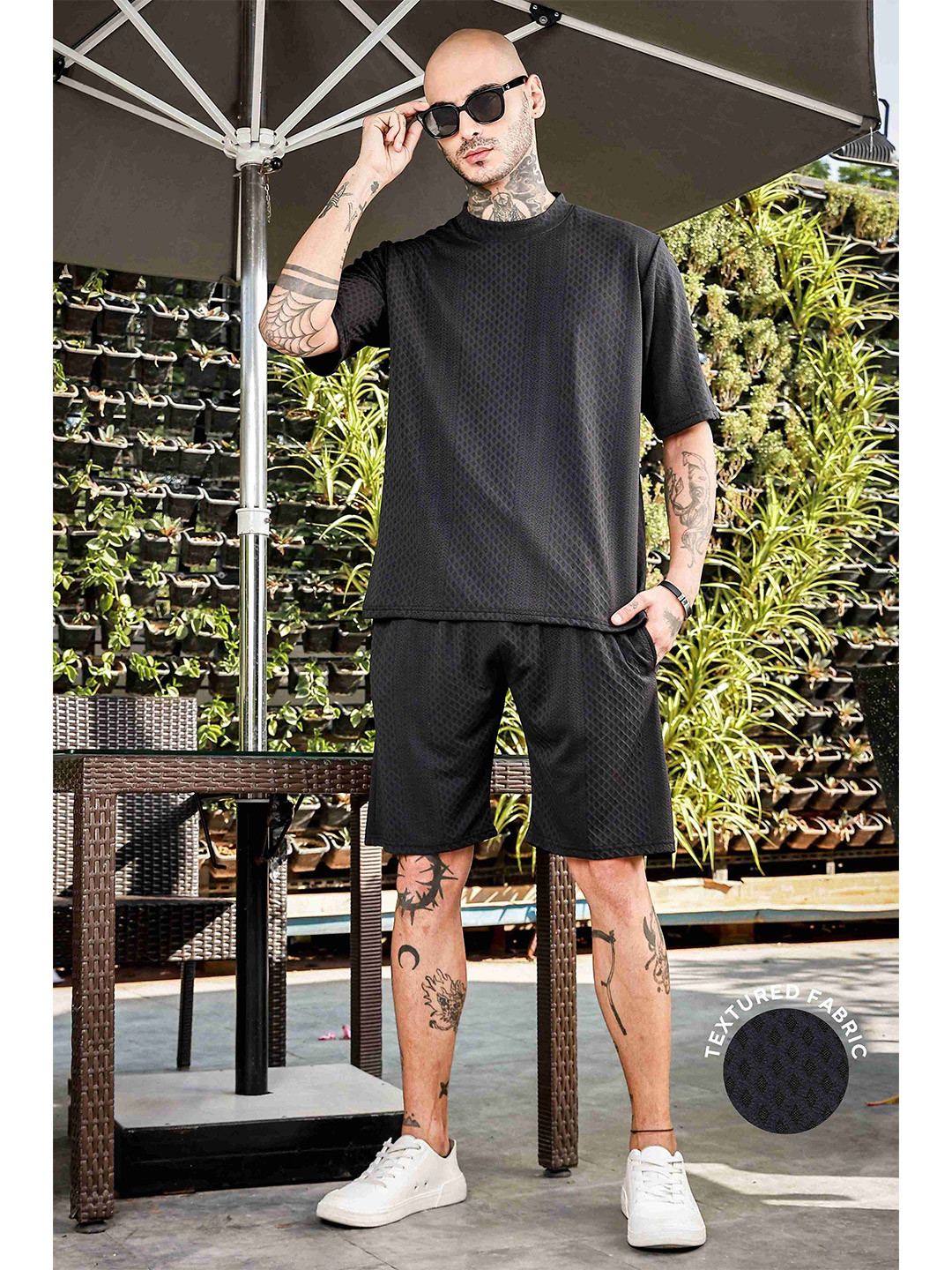 House of Koala Unisex Textured Oversized Round Neck Tee & Shorts Co-ord Set