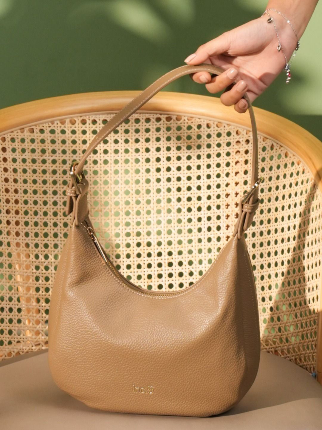 Inc 5 Women Textured Half Moon Leather Hobo Bag