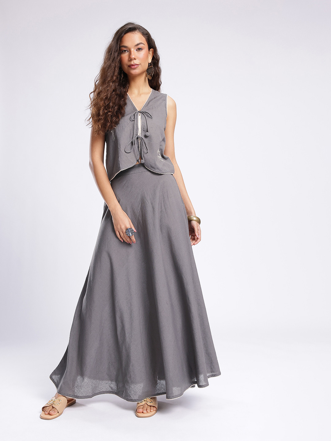 glitchez Tie-Up & Minimal Print Detail Top & Skirt Co-Ords