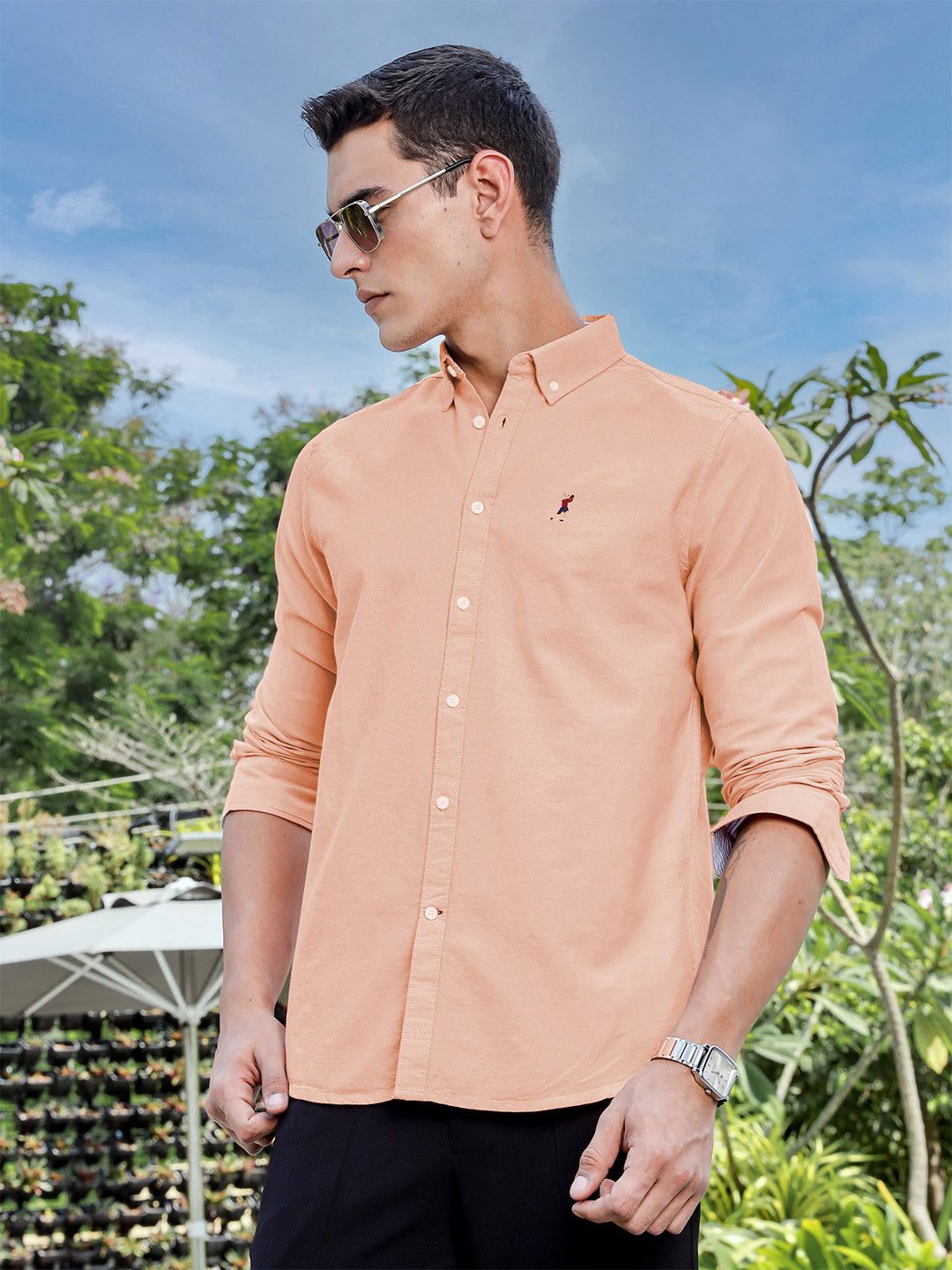 Thomas Scott Men Premium Regular Fit Button-Down Collar Solid Cotton Casual Shirt
