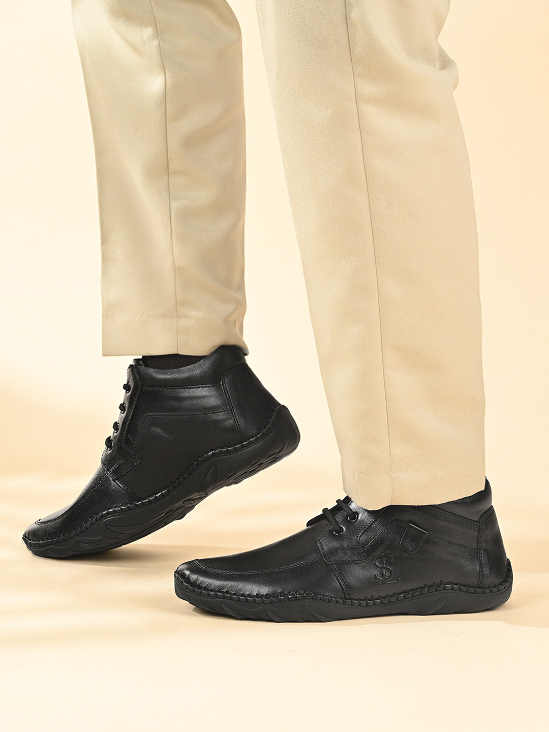 LOUIS STITCH Men Genuine Leather Ultra Lightweight Mid-Ankle Derby Shoes