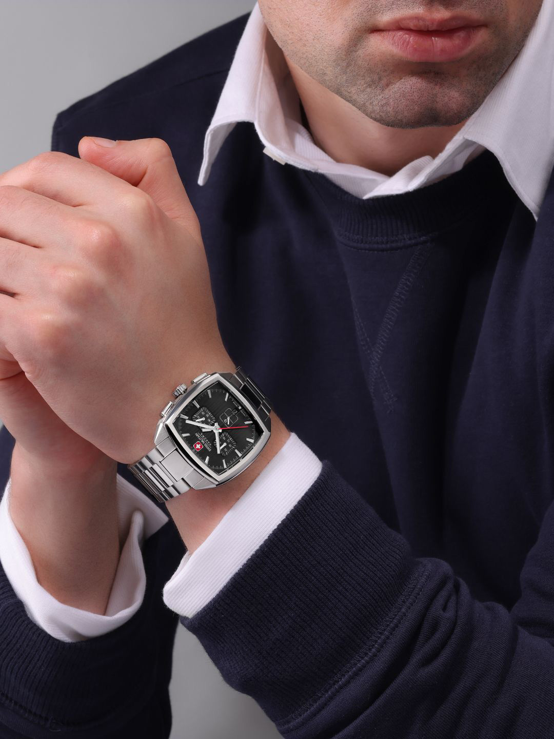 SWISS MILITARY HANOWA Men Square Dial Bracelet Style Straps Analogue Swiss Made Watch