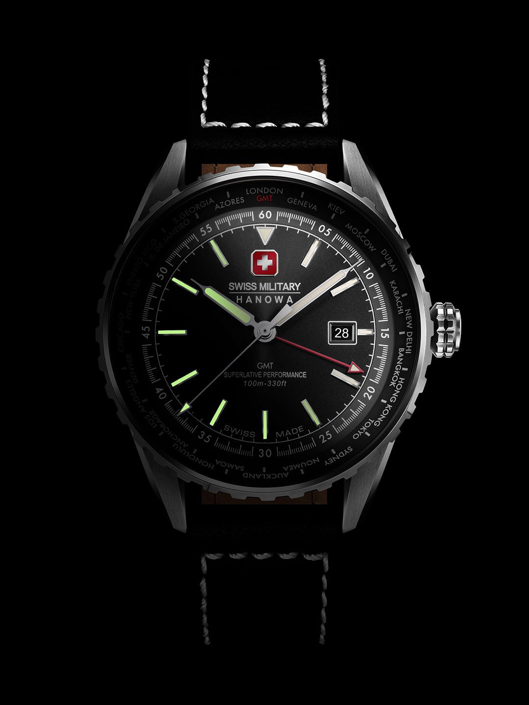 SWISS MILITARY HANOWA Men Patterned Leather Straps Analogue Swiss Made Watch SMWGB0003201