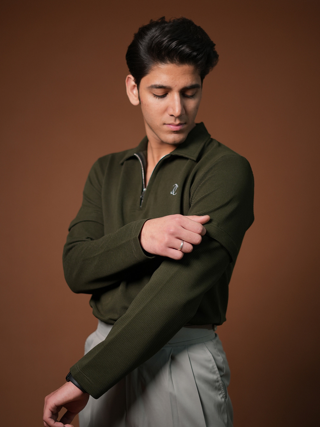 CABIN COMFY Men Solid Polo Collar Relaxed Fit T-shirt