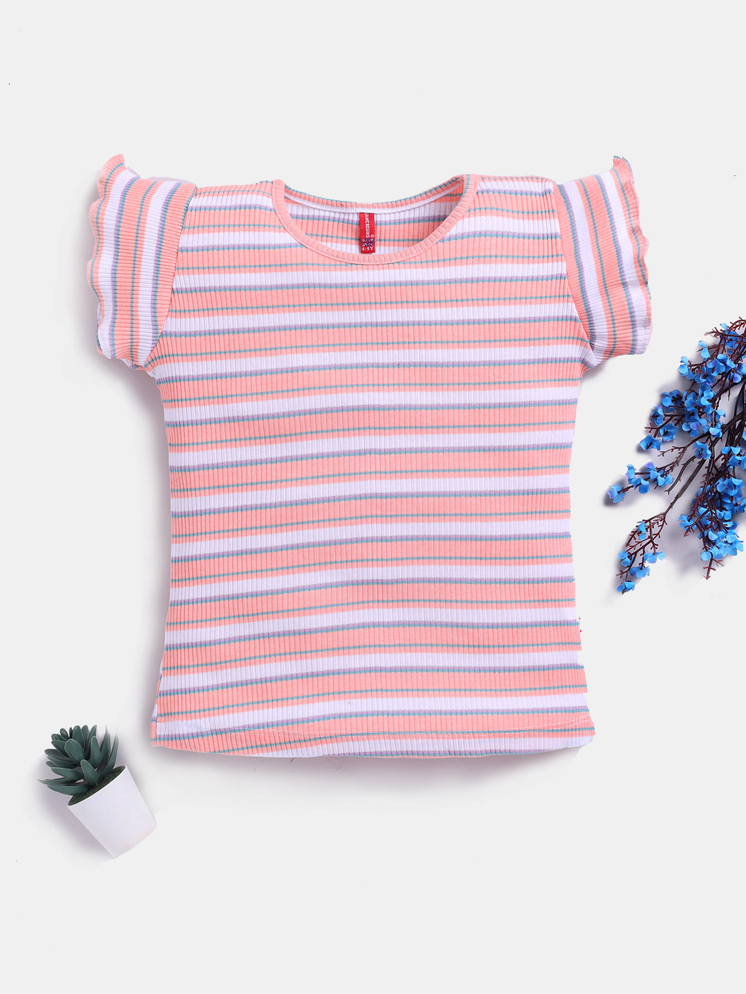 Here&Now X Game Begins Striped Cabbage Edge Sleeve Top