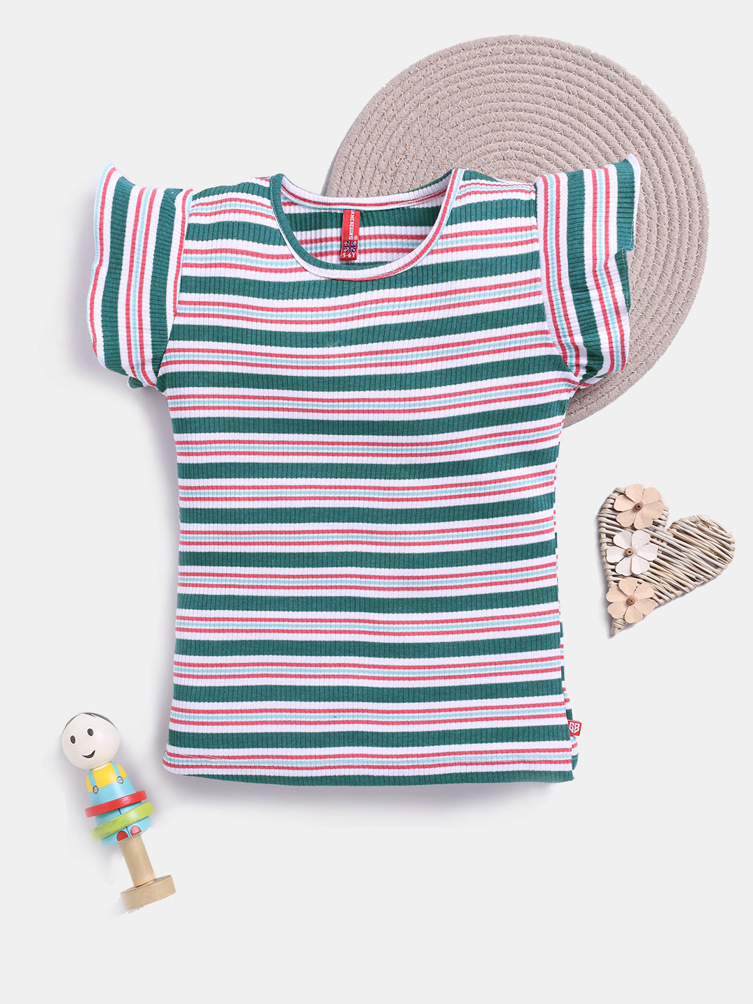 Here&Now X Game Begins Striped Cabbage Edge Sleeve Top