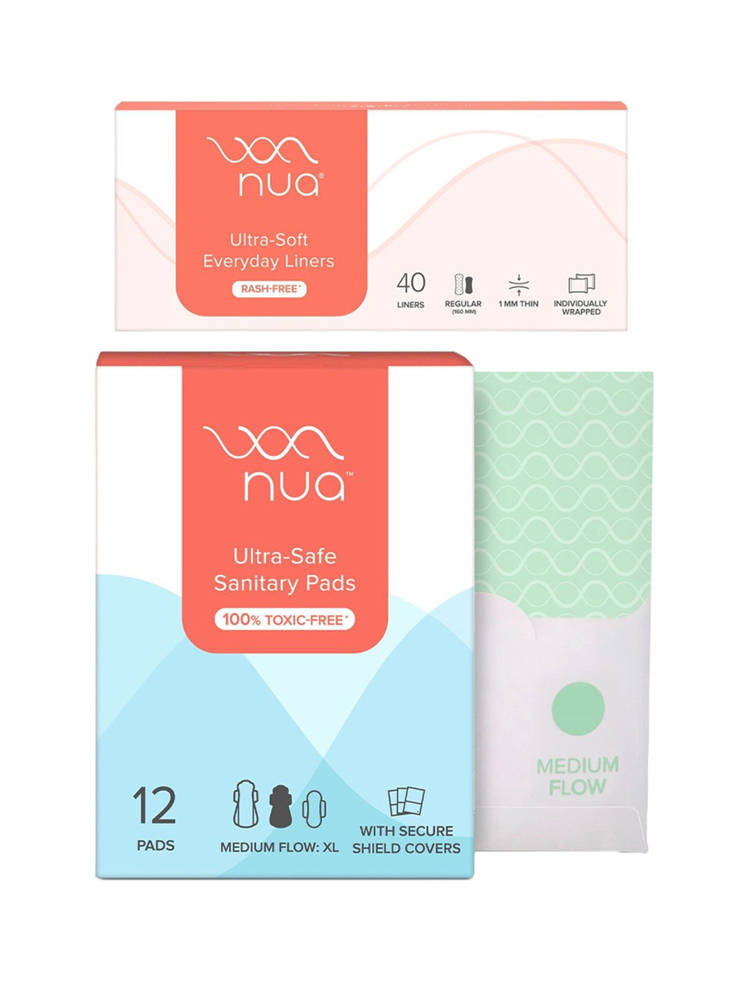 Nua Combo of Complete Comfort 12 Medium Flow Pads & 40 Panty Liners 160mm